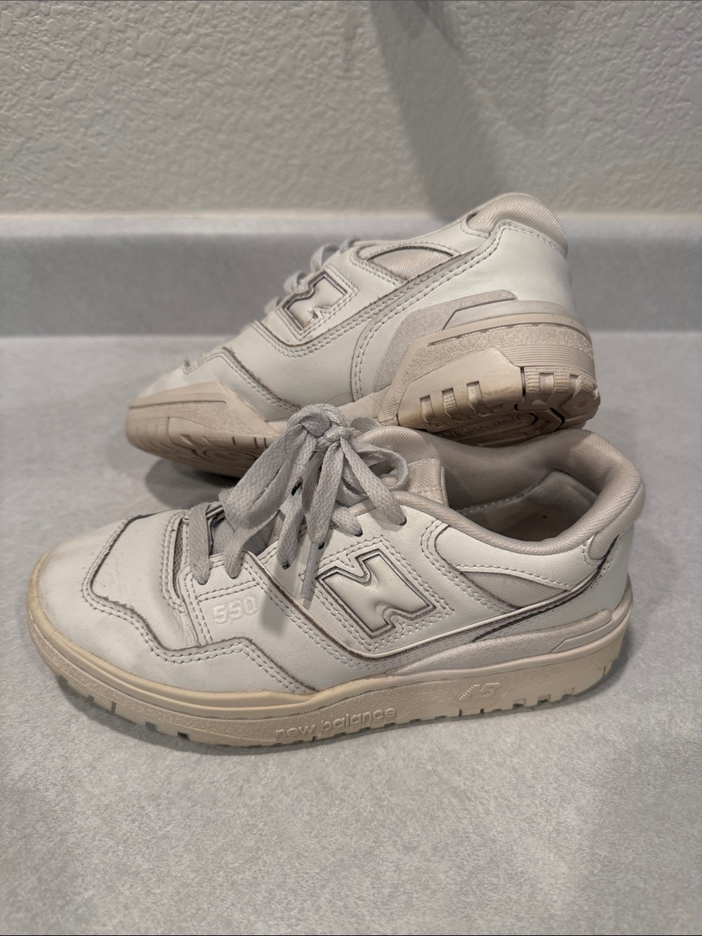 New Balance White and Tan 550 Sneakers